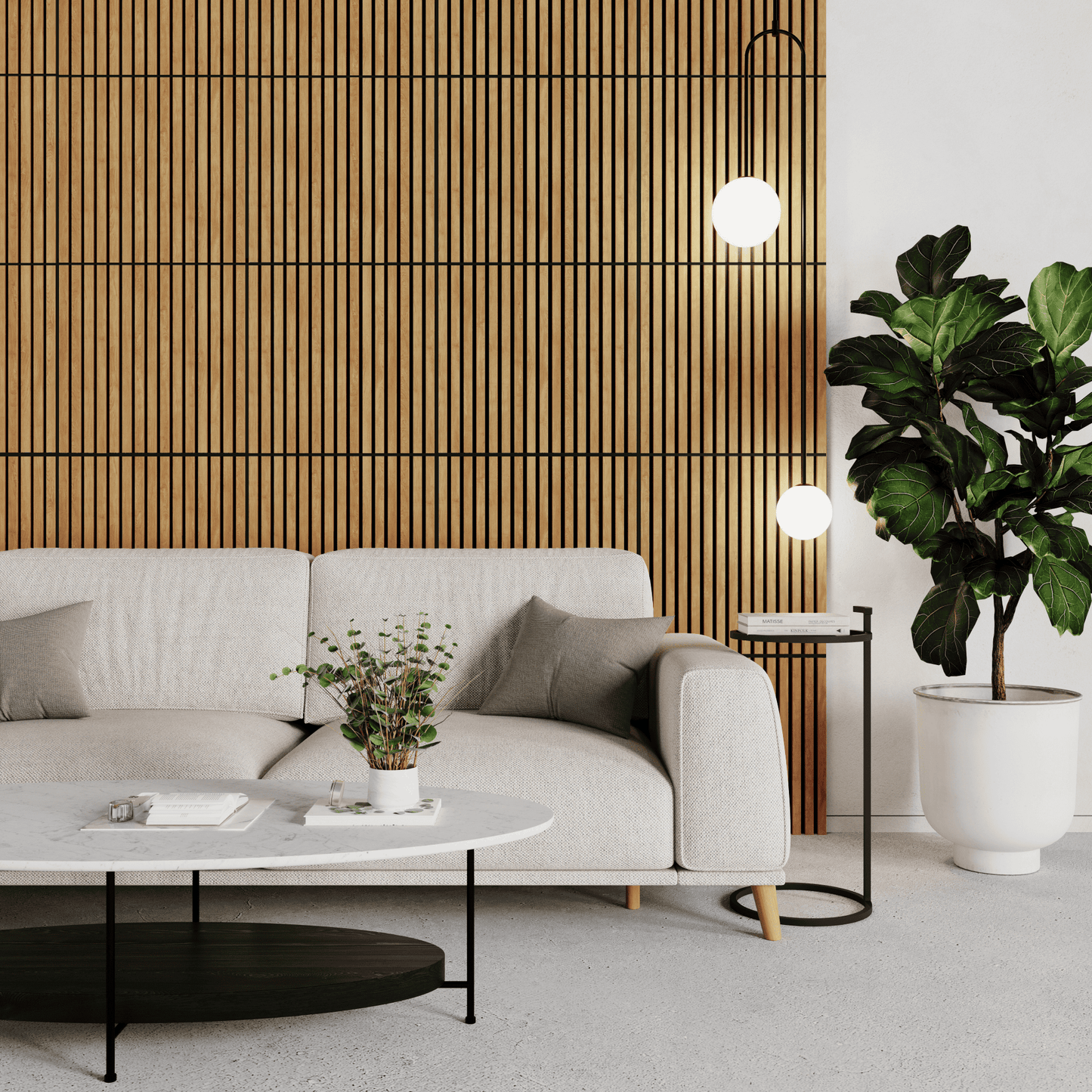 Natural Oak (Lacquered) on Black Acouwood® Wood Wall Panels