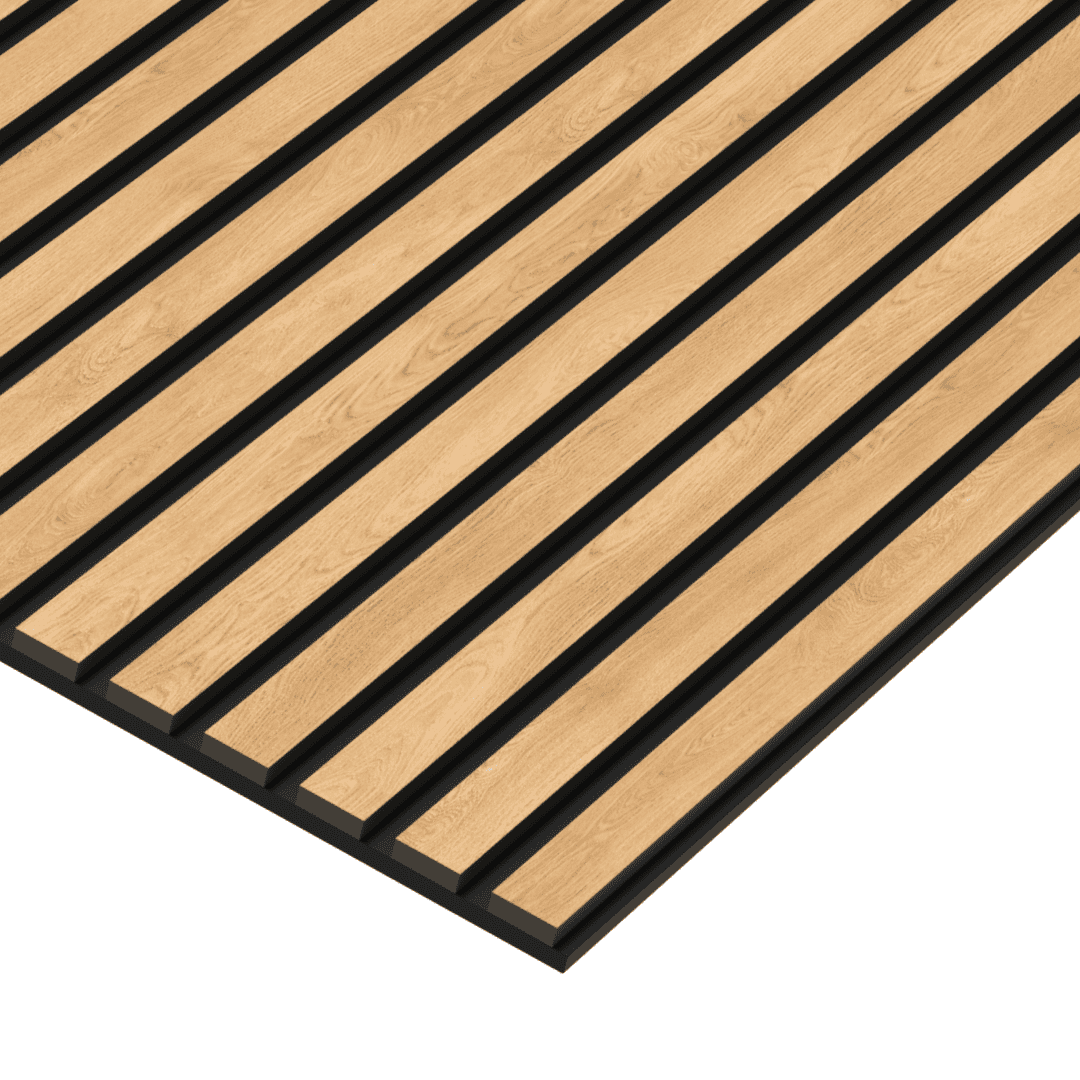 Natural Oak Acouwood® on Black Wood Wall Panels