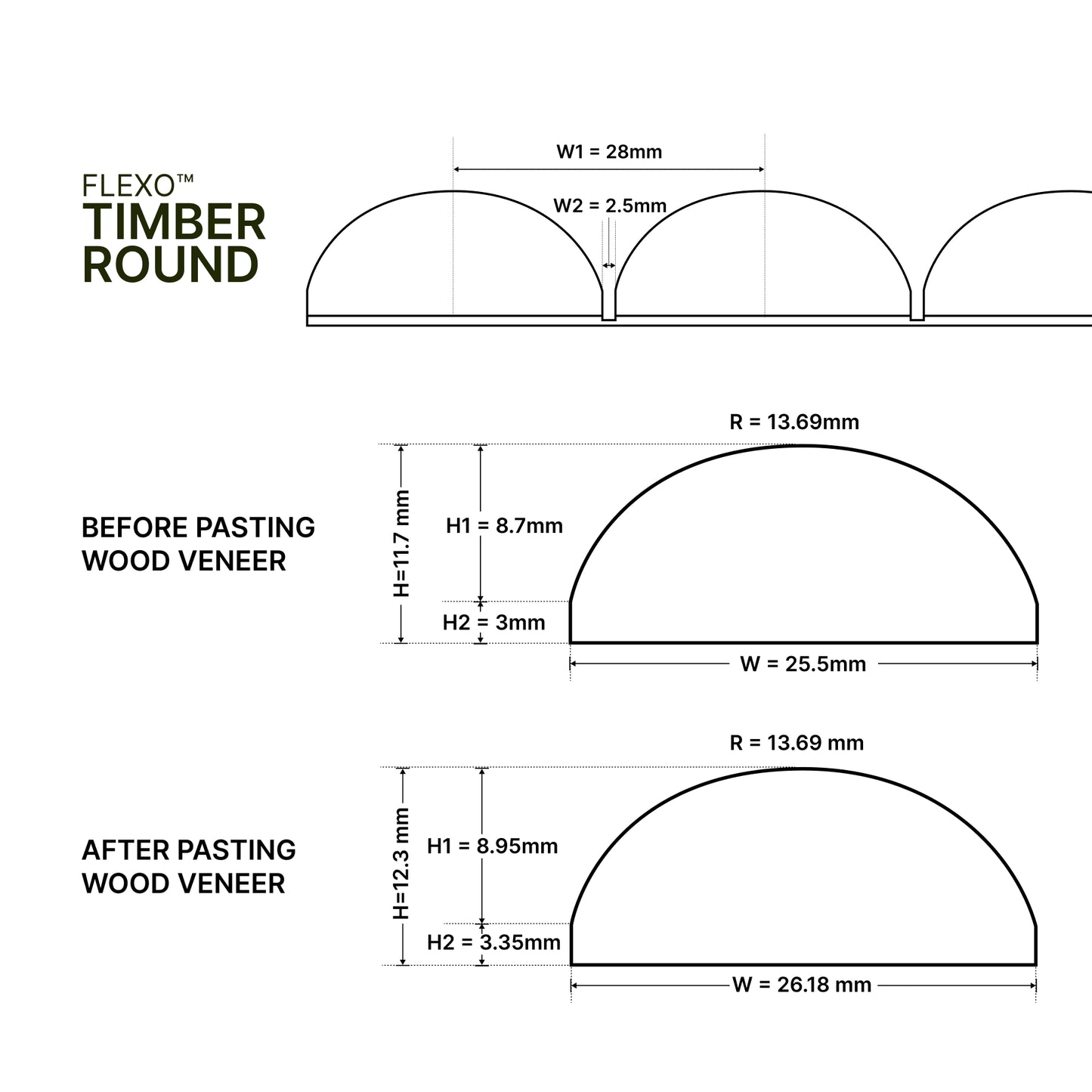 Walnut - Round 25mm (Flexo™ Timber)