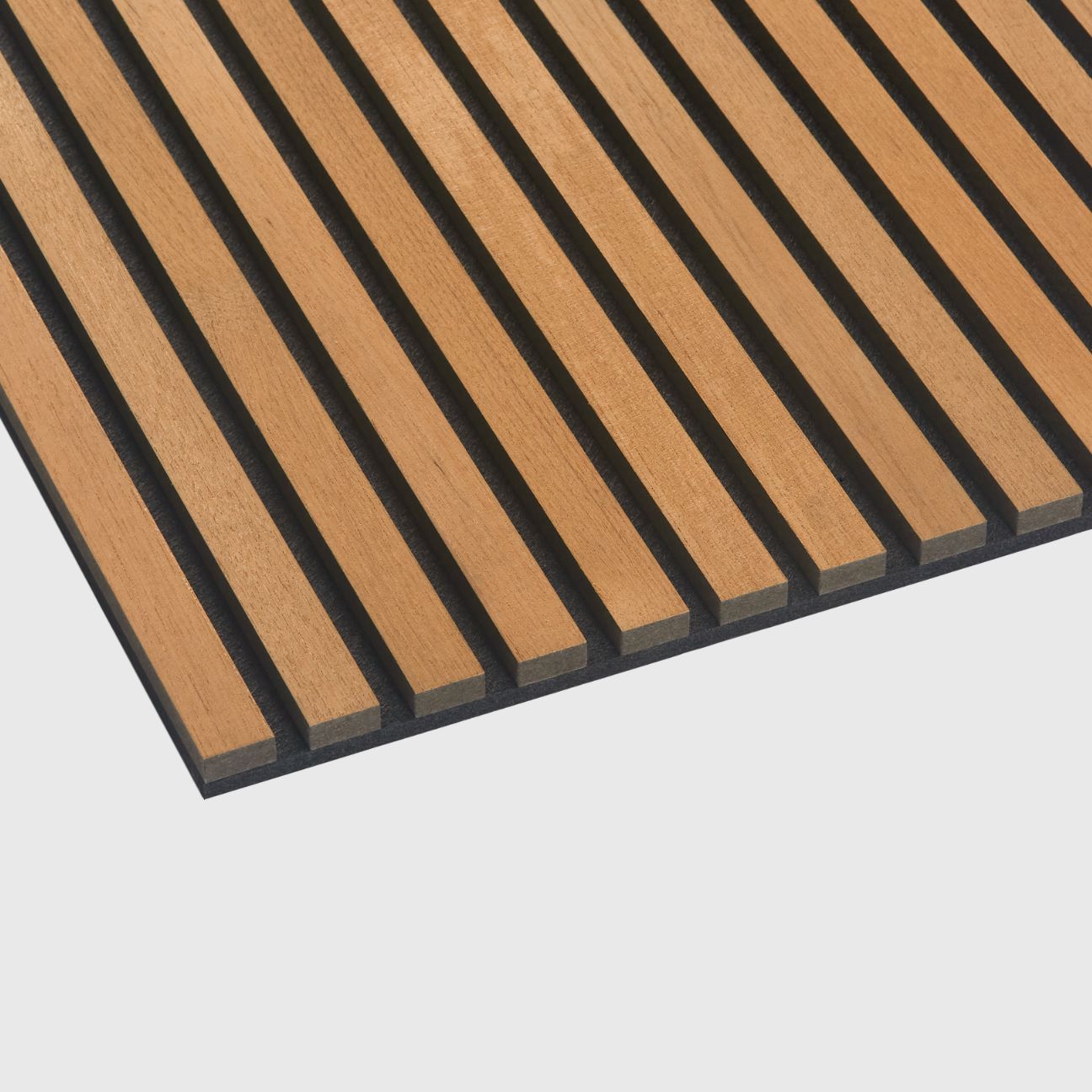Teak Acouwood® (Lacquered) on Black Wood Wall Panels