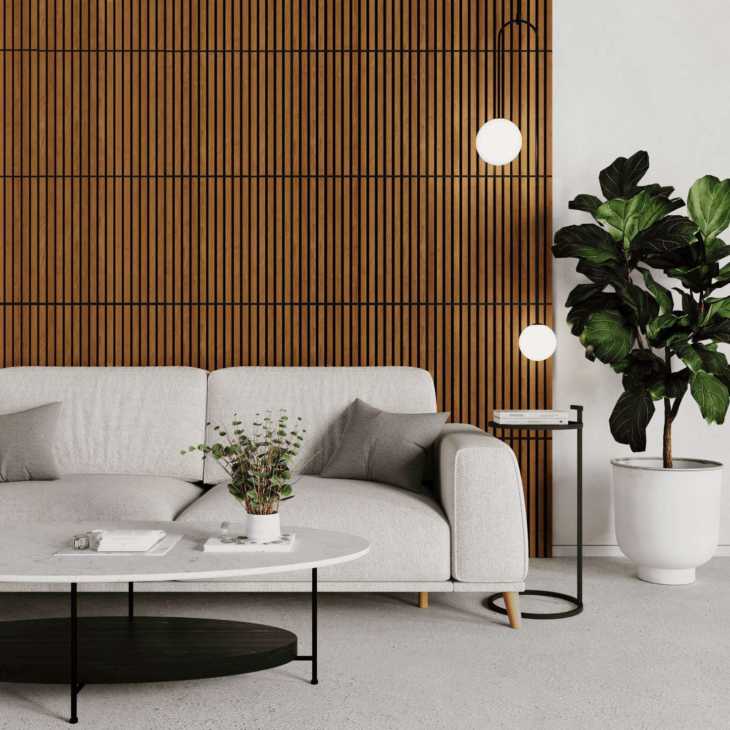 Teak Acouwood® (Lacquered) on Black Wood Wall Panels