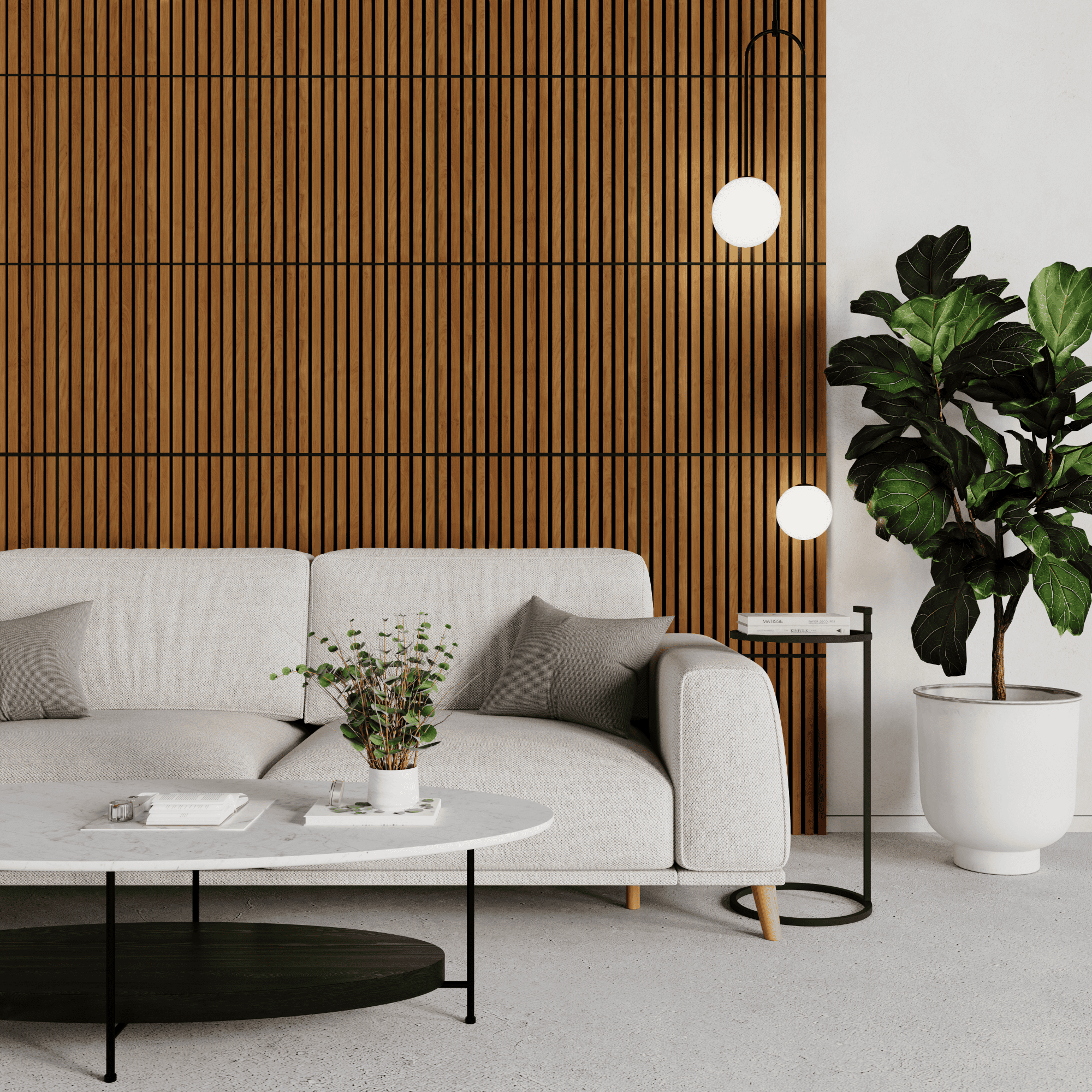 Teak Acouwood® (Lacquered) on Black Wood Wall Panels