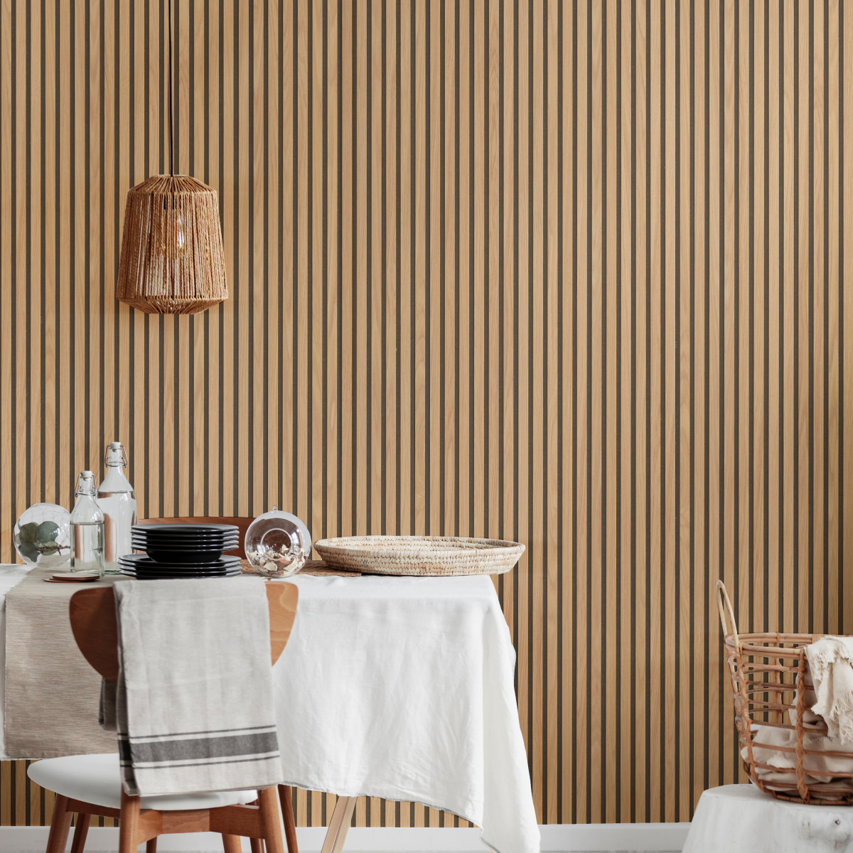 Natural Oak (Lacquered) on Black Acouwood® Wood Wall Panels