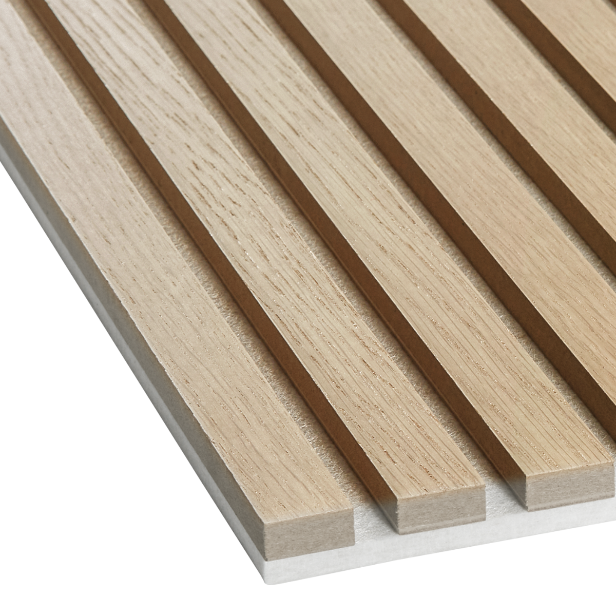 Natural Oak (Lacquered) on Light-Beige Acouwood® Wood Wall Panels