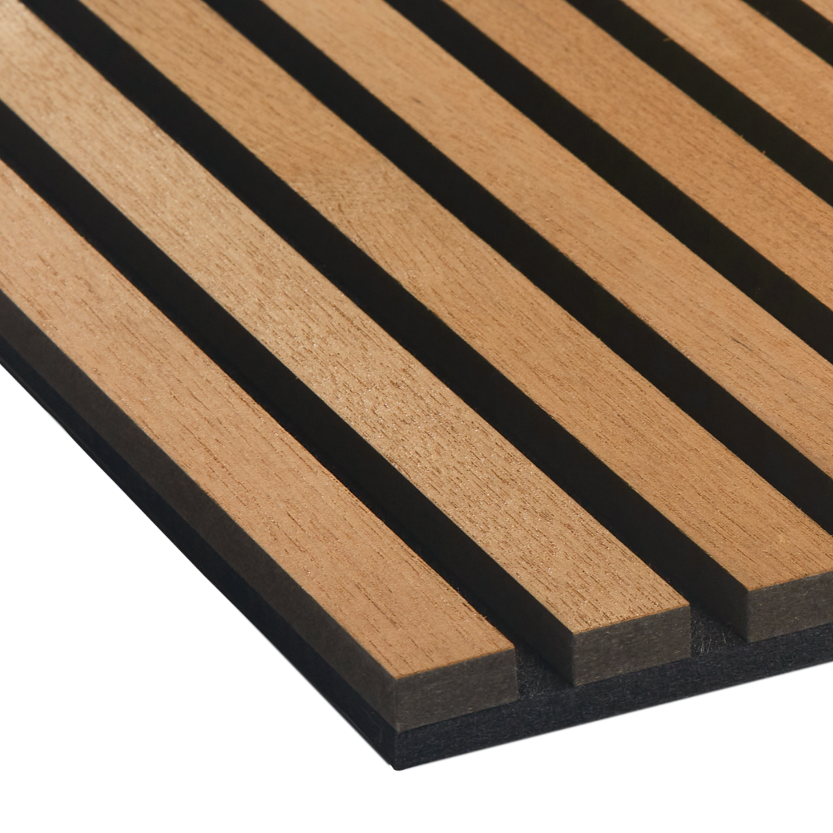 Teak Acouwood® (Lacquered) on Black Wood Wall Panels