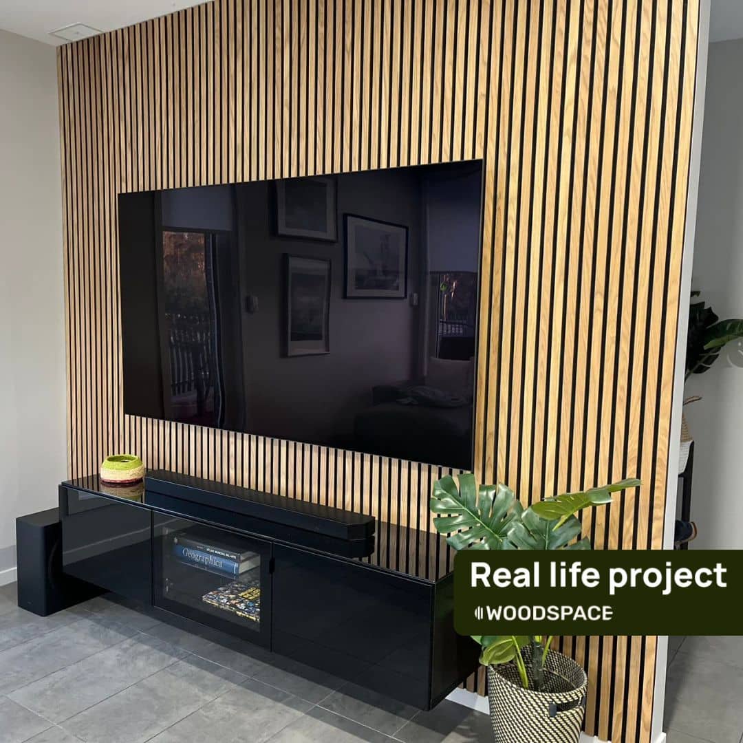 Natural Oak Acouwood® on Black Wood Wall Panels