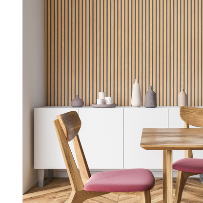 Natural Oak (Lacquered) on Black Acouwood® Wood Wall Panels