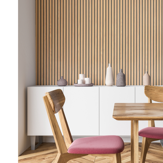 Natural Oak (Lacquered) on Black Acouwood® Wood Wall Panels