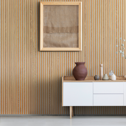 Natural Oak (Lacquered) on Light-Beige Acouwood® Wood Wall Panels