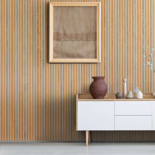 Natural Oak (Lacquered) on Light-Beige Acouwood® Wood Wall Panels