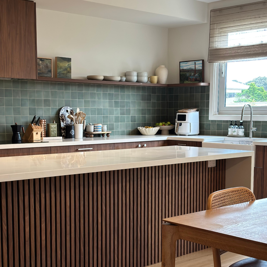 acouwood surround - walnut on black - kitchen island